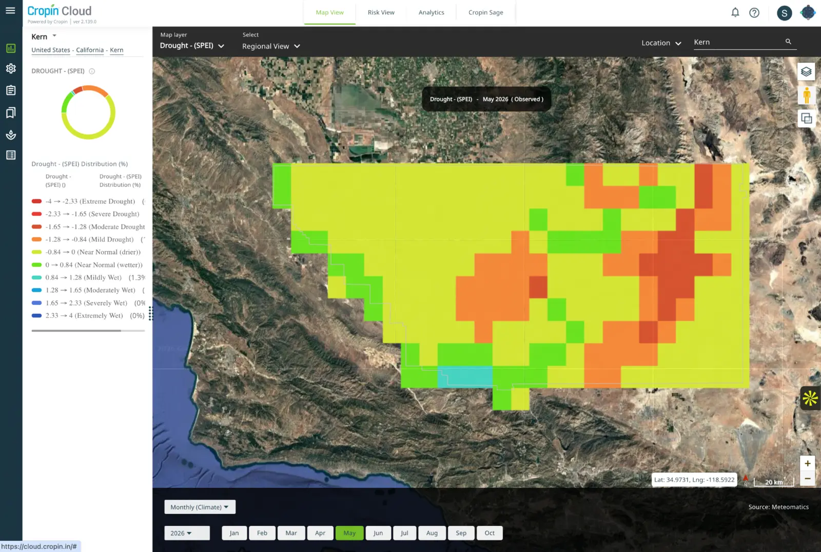 Regional drought and SPEI intelligence connected to agricultural exposure