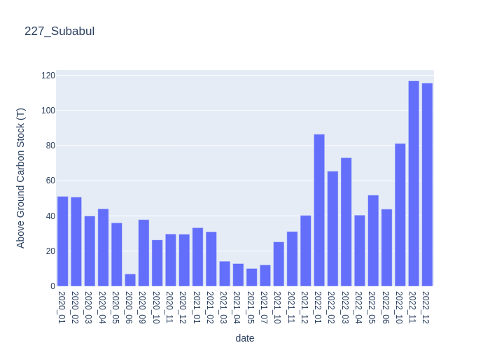 Monthly above-ground biomass stock chart for the Subabul plantation